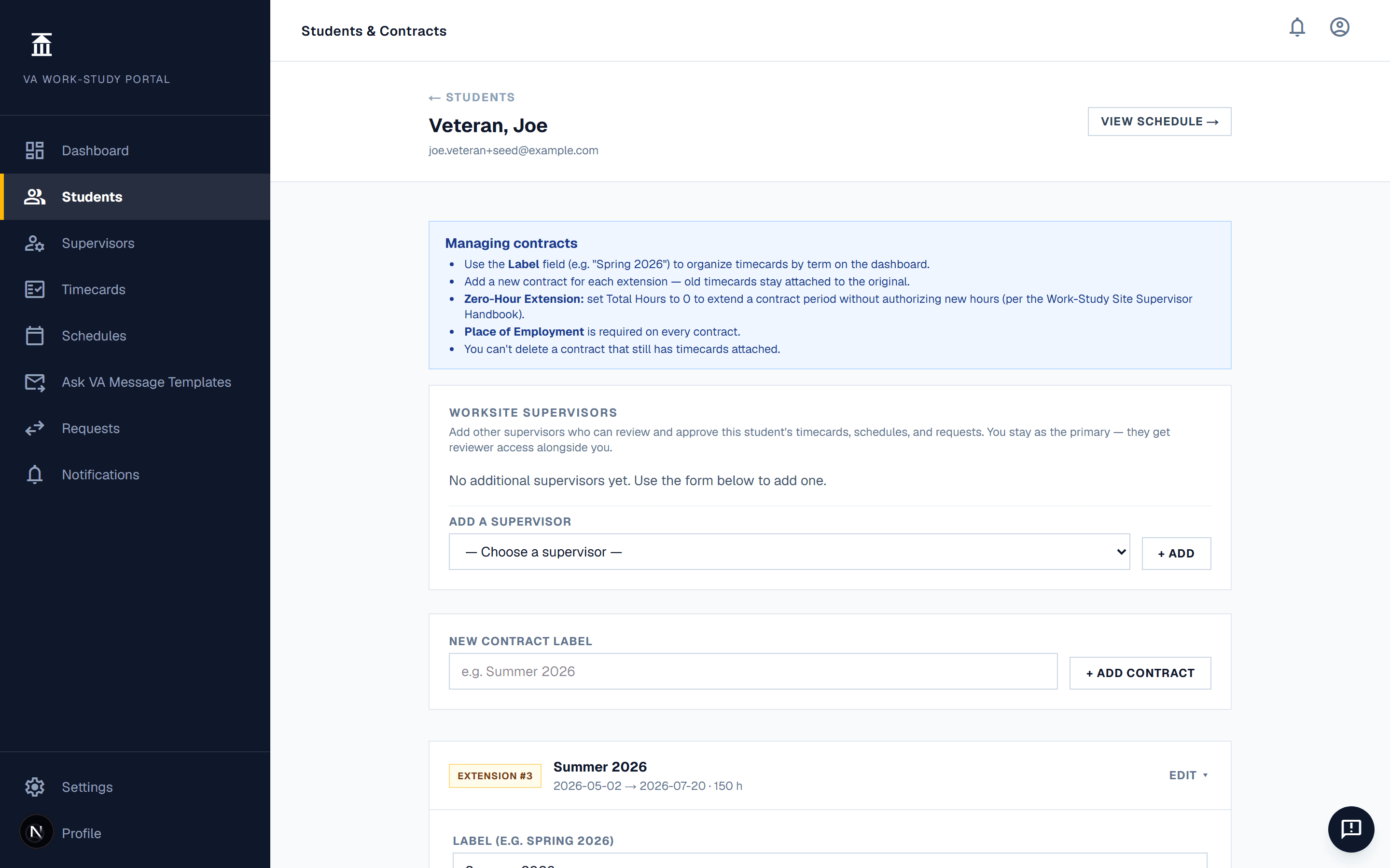 Contracts & extensions — SWIFT screen