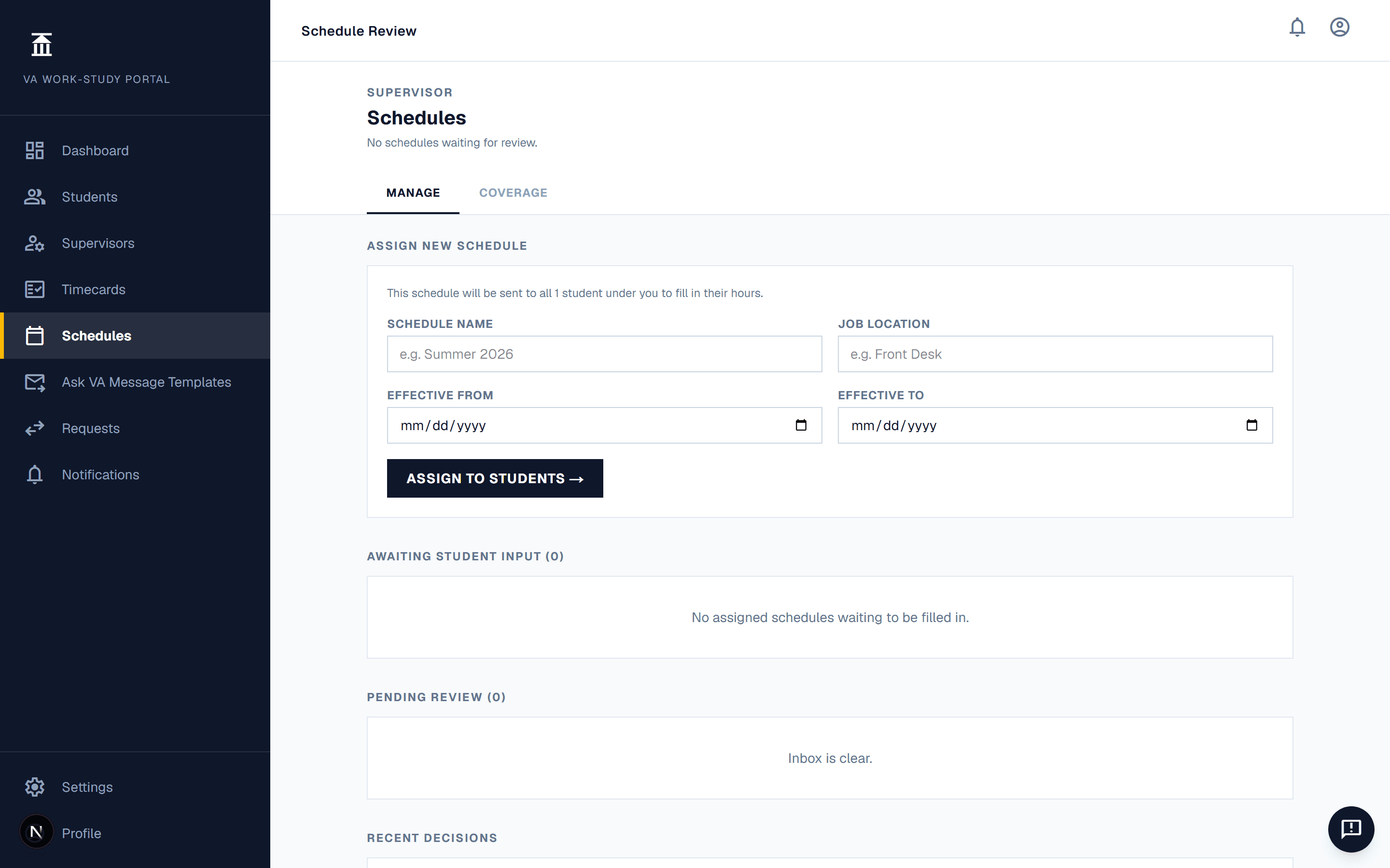 Weekly schedules — SWIFT screen